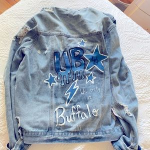 University at buffalo game day painted distressed Jean Jacket